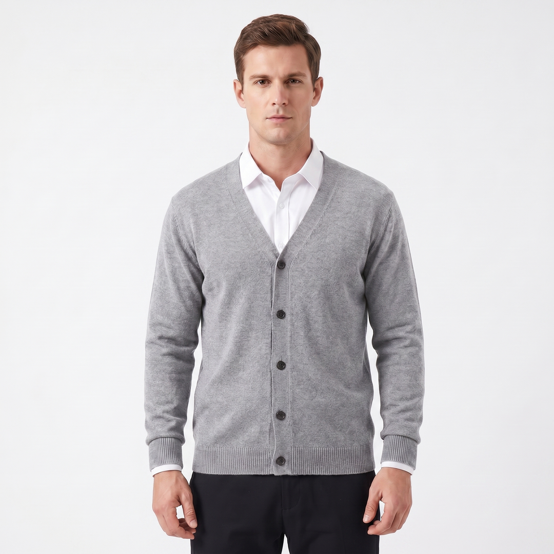 Men's Cardigan – V-Neck Button-Through Fine Knit