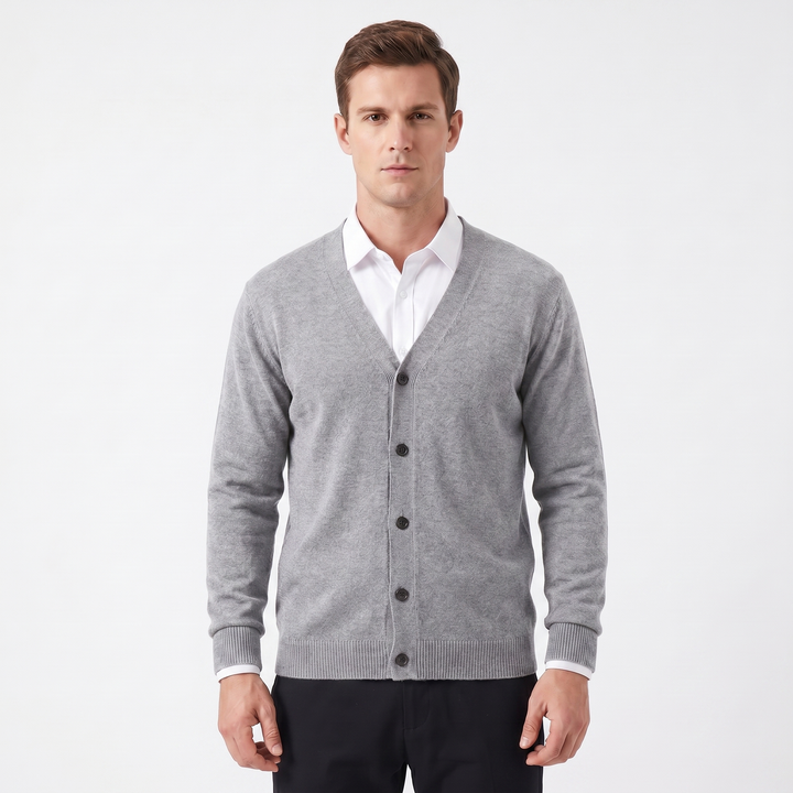 Men's Cardigan – V-Neck Button-Through Fine Knit