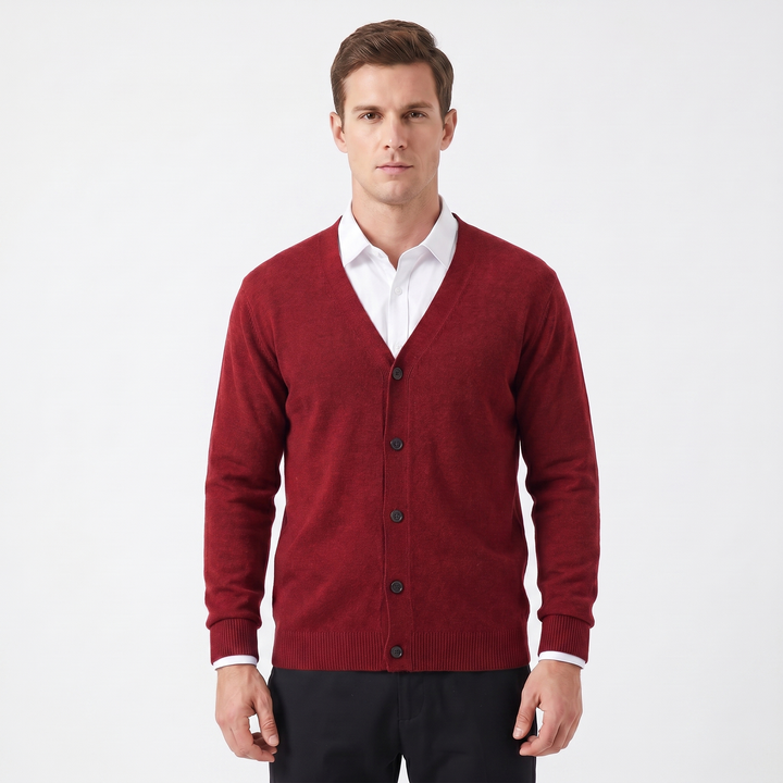 Men's Cardigan – V-Neck Button-Through Fine Knit