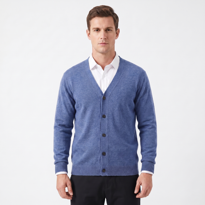 Men's Cardigan – V-Neck Button-Through Fine Knit