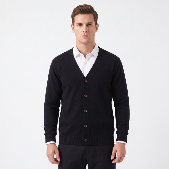 Men's Cardigan – V-Neck Button-Through Fine Knit