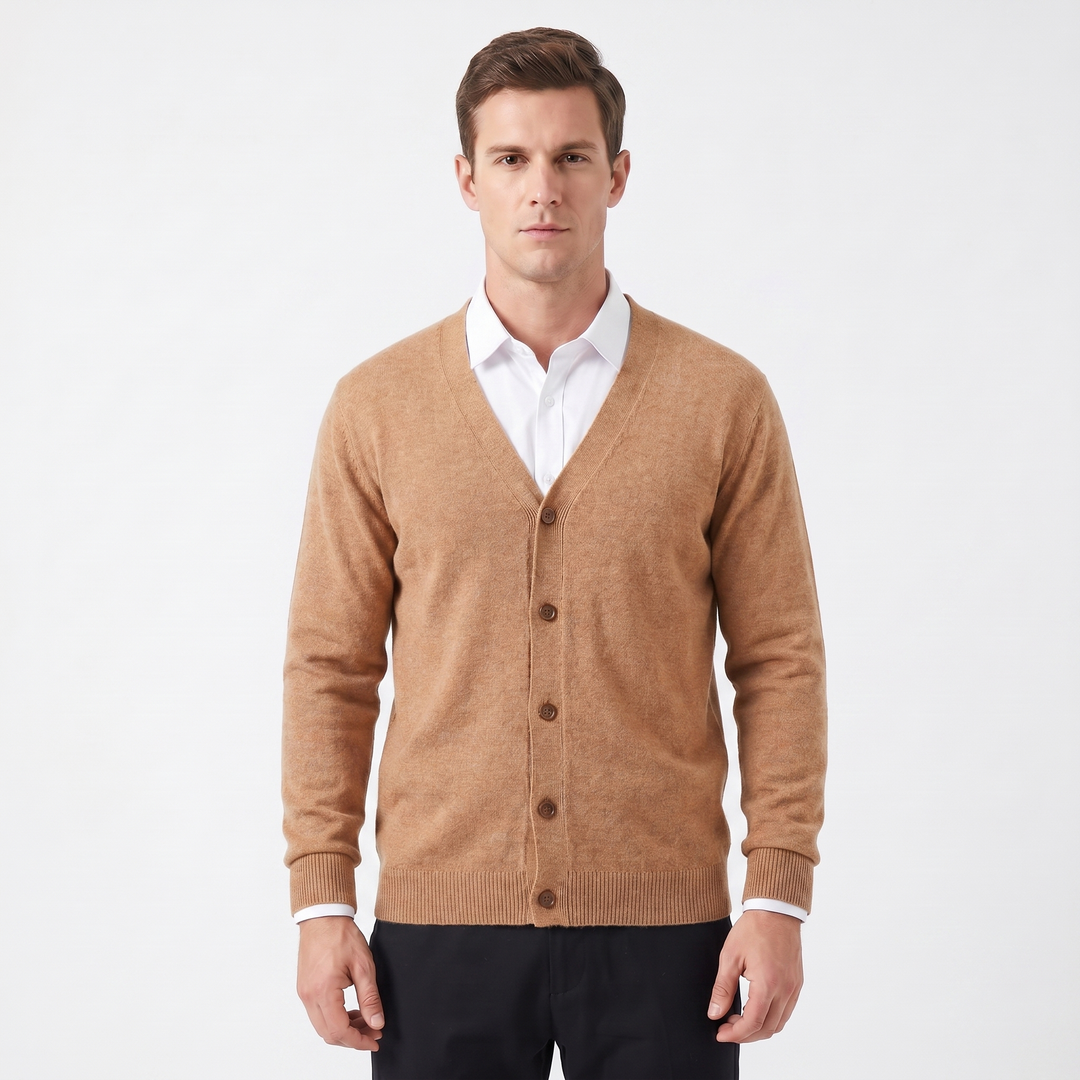 Men's Cardigan – V-Neck Button-Through Fine Knit
