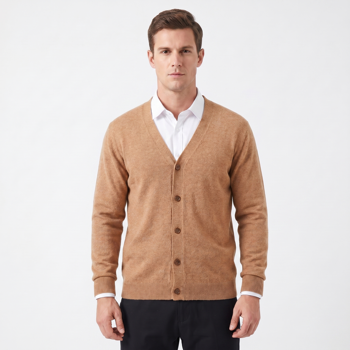 Men's Cardigan – V-Neck Button-Through Fine Knit