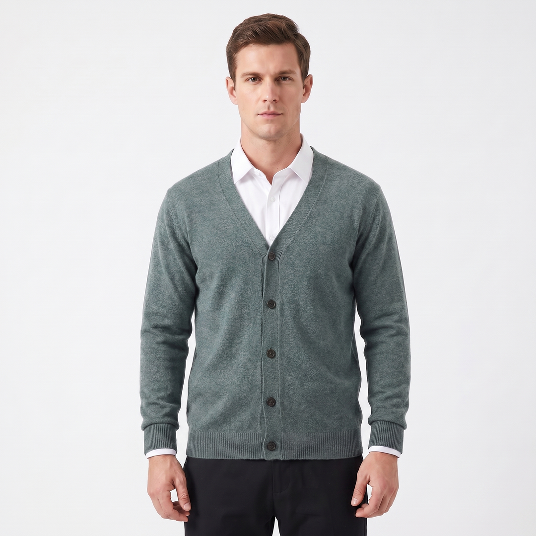 Men's Cardigan – V-Neck Button-Through Fine Knit