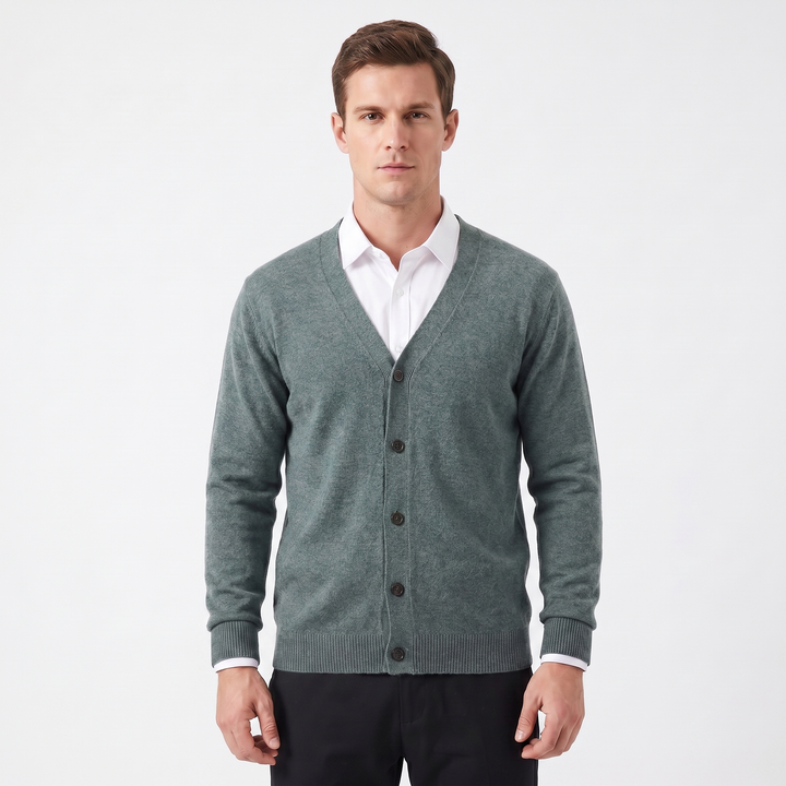 Men's Cardigan – V-Neck Button-Through Fine Knit