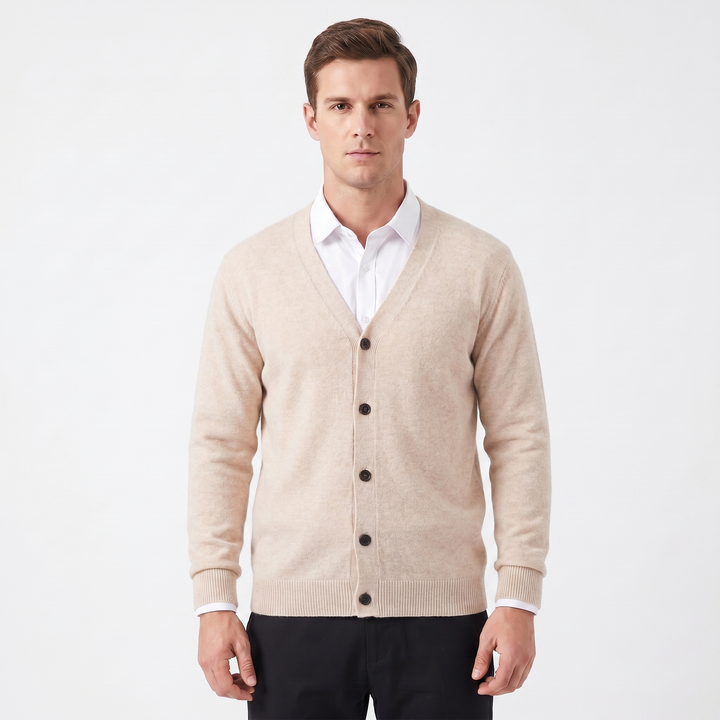 Men's Cardigan – V-Neck Button-Through Fine Knit