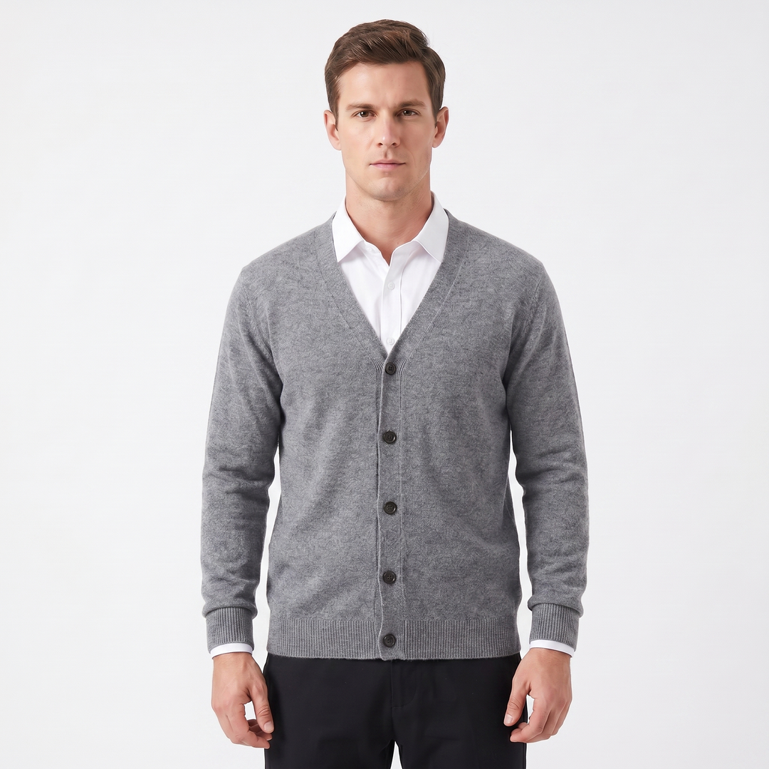 Men's Cardigan – V-Neck Button-Through Fine Knit