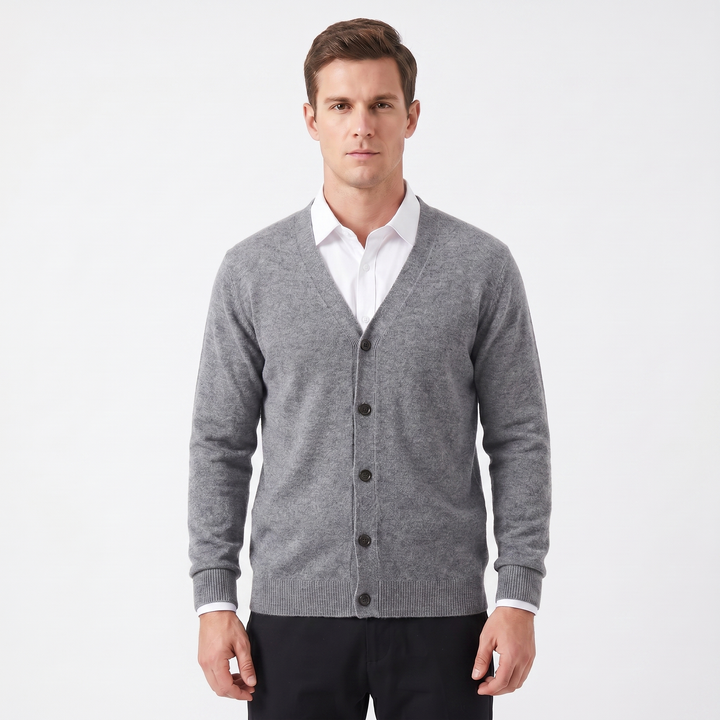 Men's Cardigan – V-Neck Button-Through Fine Knit