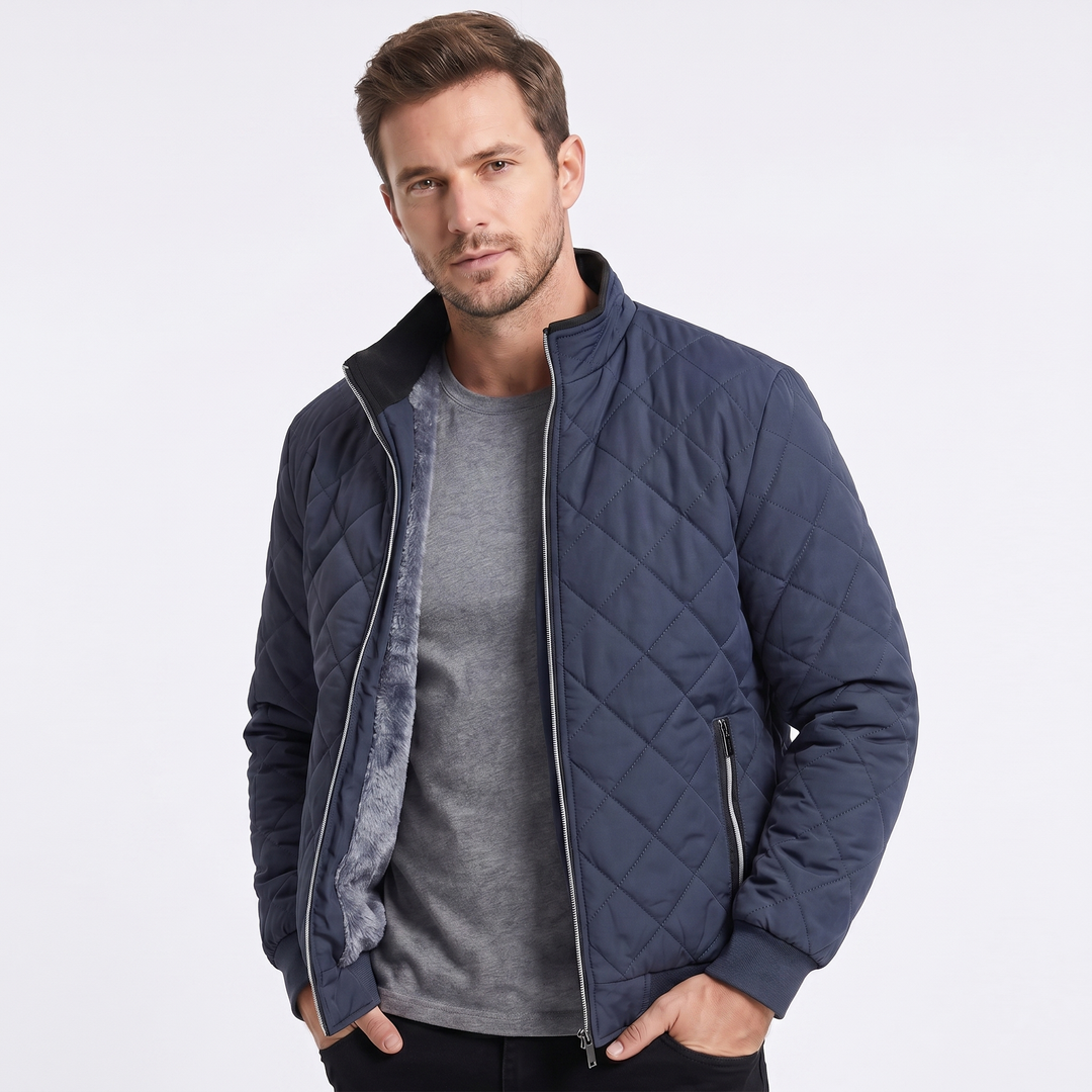 Men's Winter Jacket – Diamond Quilted Fleece Lined Stand Collar