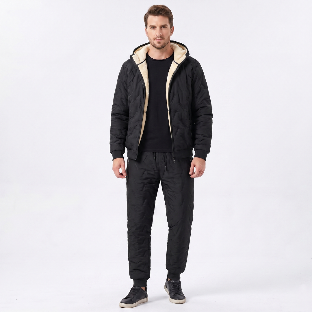 Men's Sherpa Jacket – Quilted Hooded Two-Piece Set With Pants