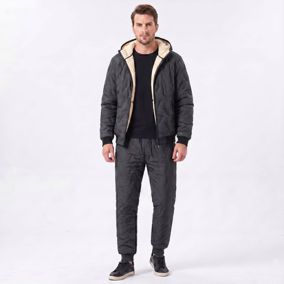 Men's Sherpa Jacket – Quilted Hooded Two-Piece Set With Pants