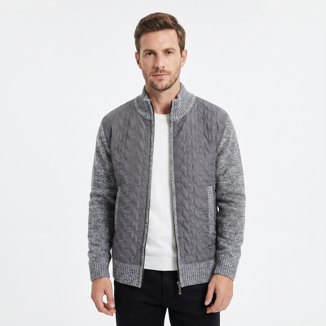Men's Winter Jacket – Quilted Body Contrast Knit Sleeve Zip-Up