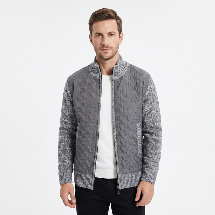 Men's Winter Jacket – Quilted Body Contrast Knit Sleeve Zip-Up