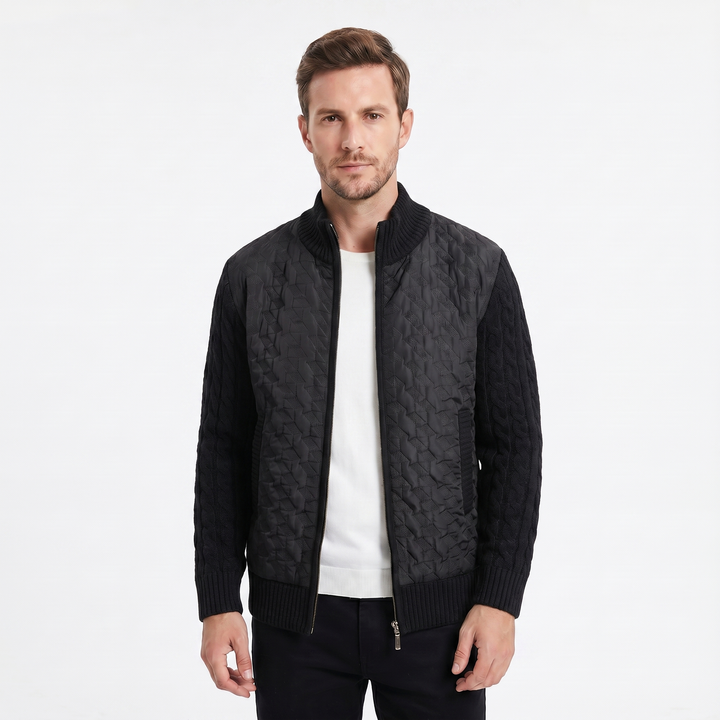 Men's Winter Jacket – Quilted Body Contrast Knit Sleeve Zip-Up
