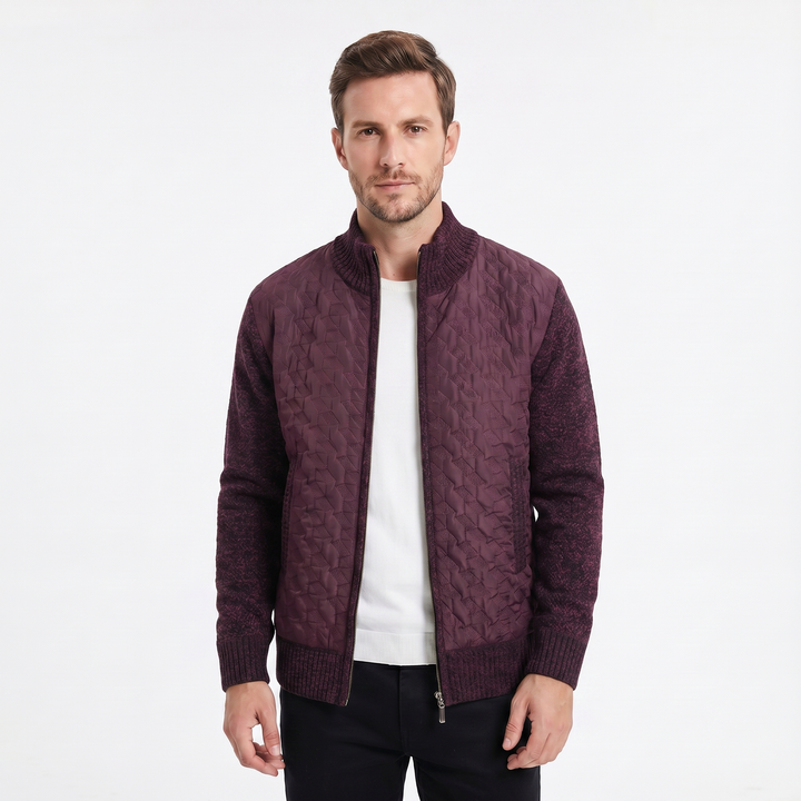 Men's Winter Jacket – Quilted Body Contrast Knit Sleeve Zip-Up
