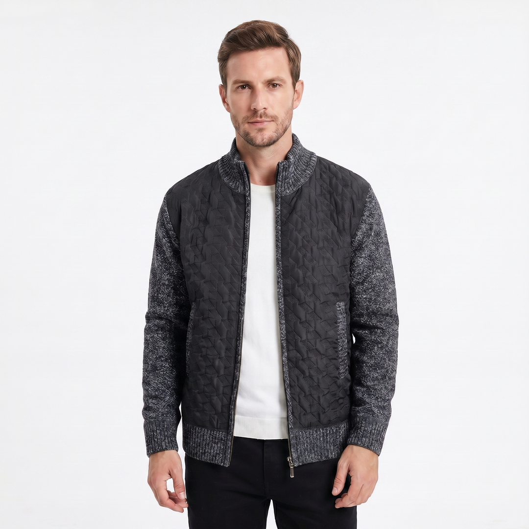 Men's Winter Jacket – Quilted Body Contrast Knit Sleeve Zip-Up