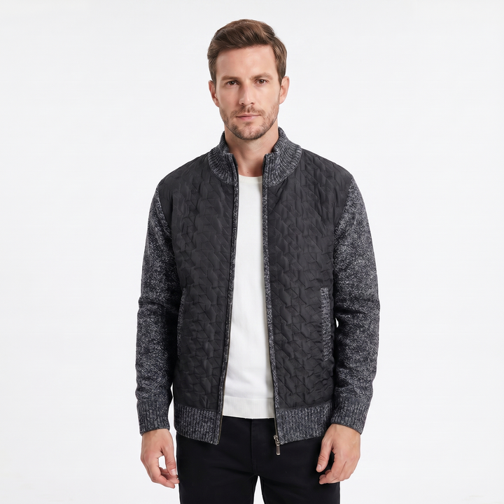 Men's Winter Jacket – Quilted Body Contrast Knit Sleeve Zip-Up