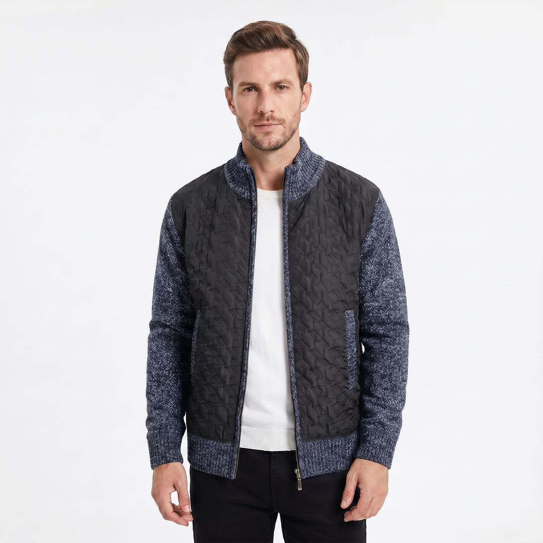 Men's Winter Jacket – Quilted Body Contrast Knit Sleeve Zip-Up