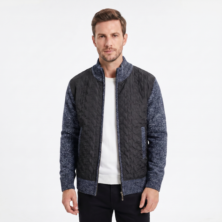 Men's Winter Jacket – Quilted Body Contrast Knit Sleeve Zip-Up