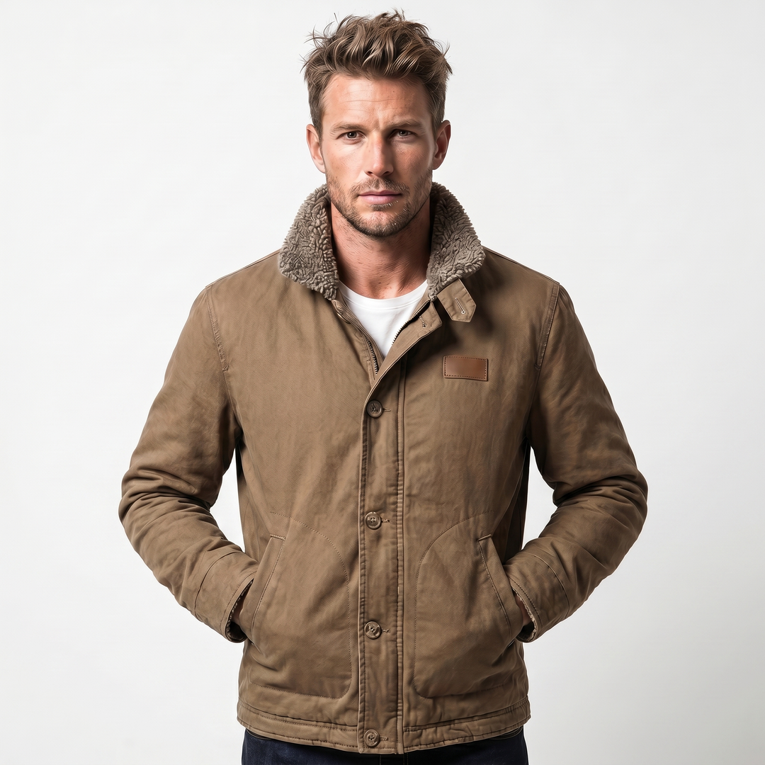 Men's Aviator Jacket – Canvas Shell Sherpa Collar Button-Zip