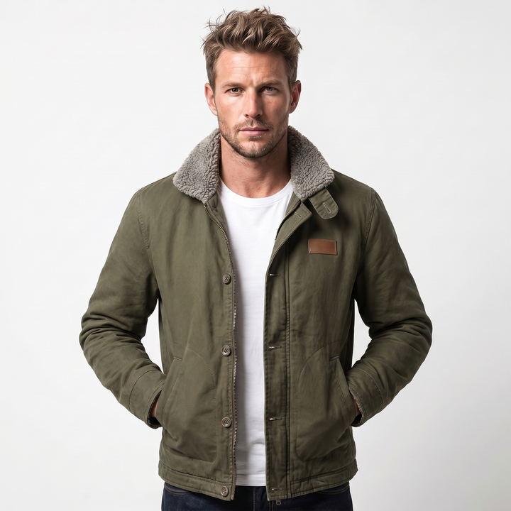 Men's Aviator Jacket – Canvas Shell Sherpa Collar Button-Zip