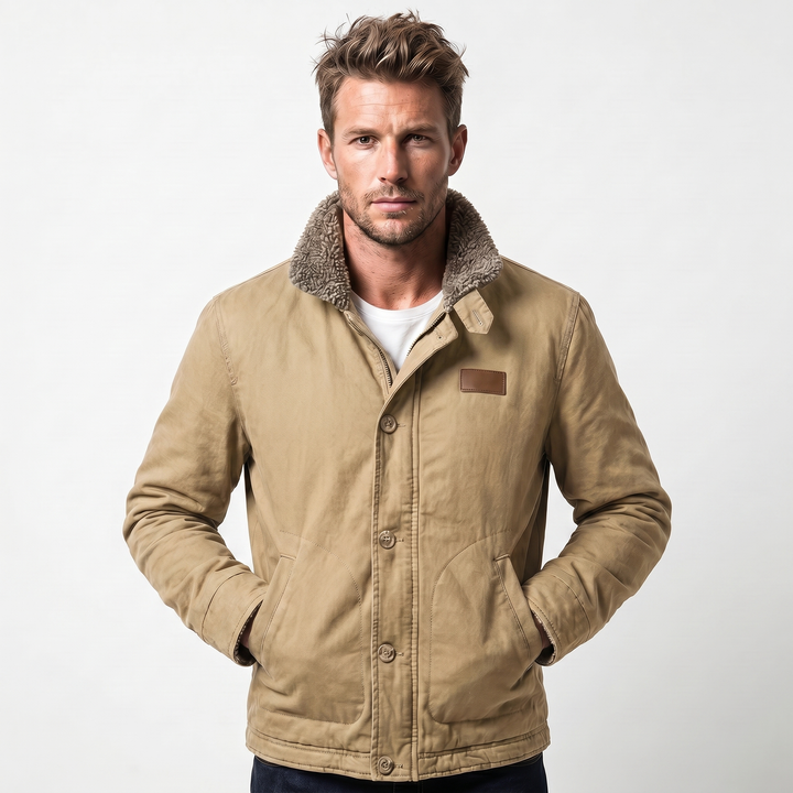 Men's Aviator Jacket – Canvas Shell Sherpa Collar Button-Zip