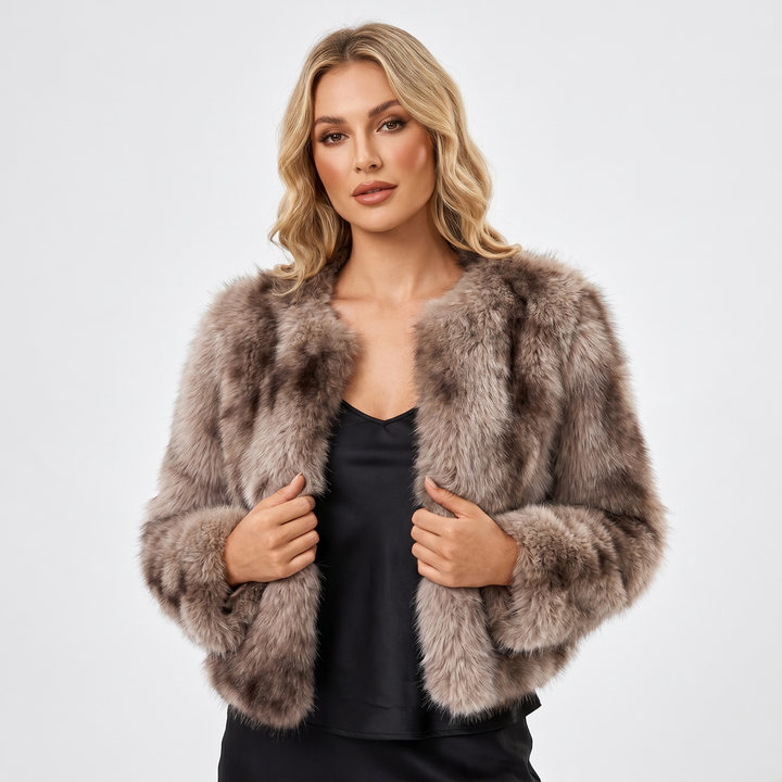 Women's Faux Fur Jacket – Cropped Open Front Evening Wear