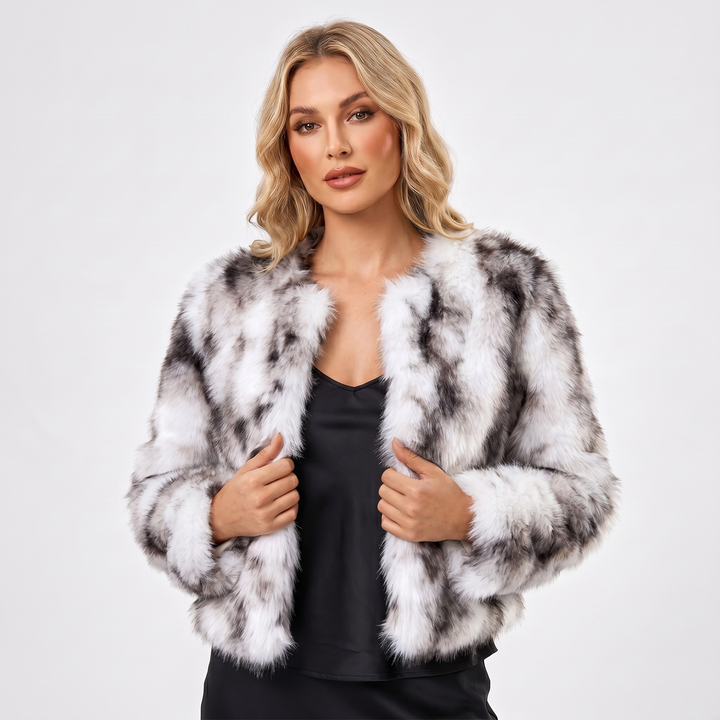 Women's Faux Fur Jacket – Cropped Open Front Evening Wear