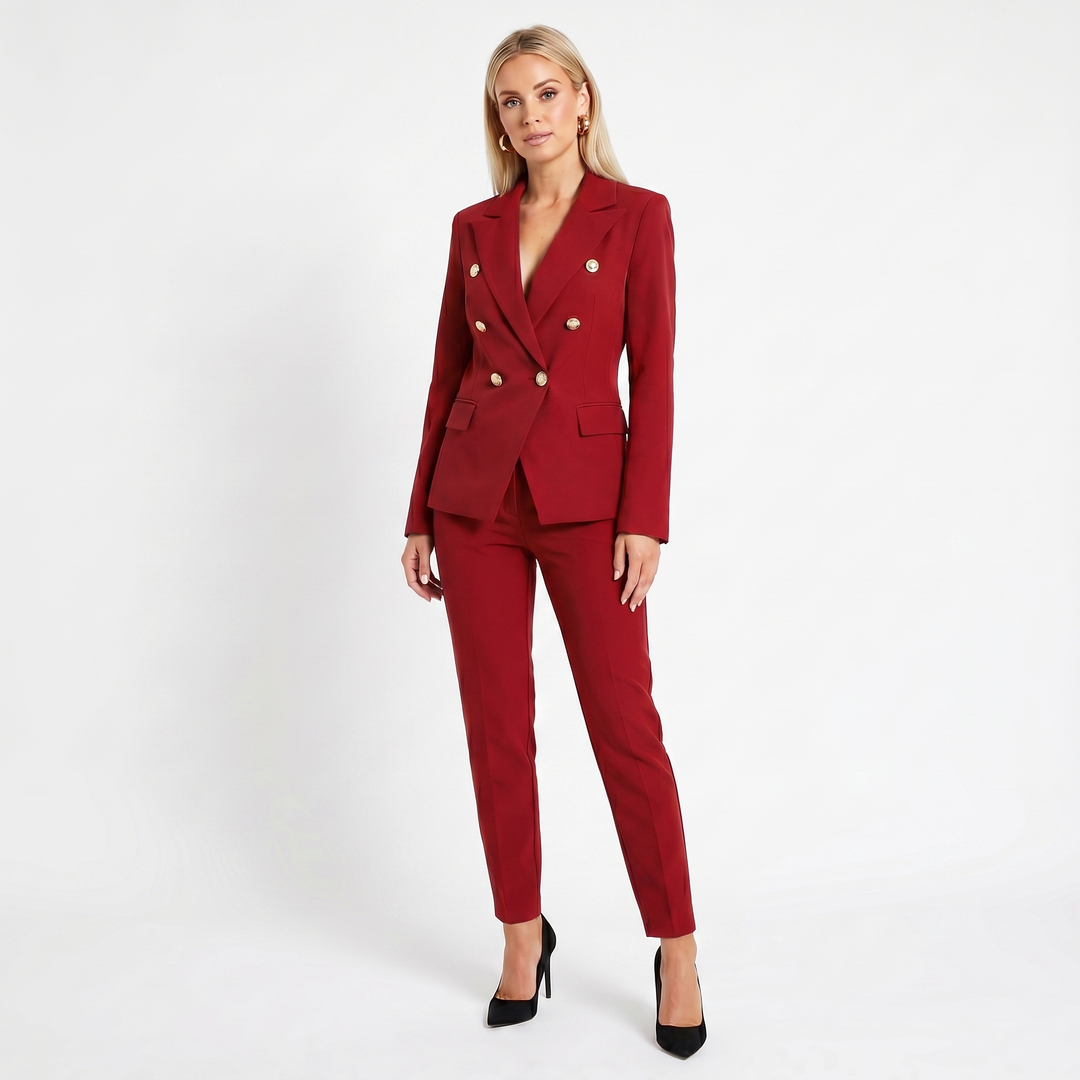 Women's Elegant Pantsuit – Double-Breasted Blazer and Trouser Set