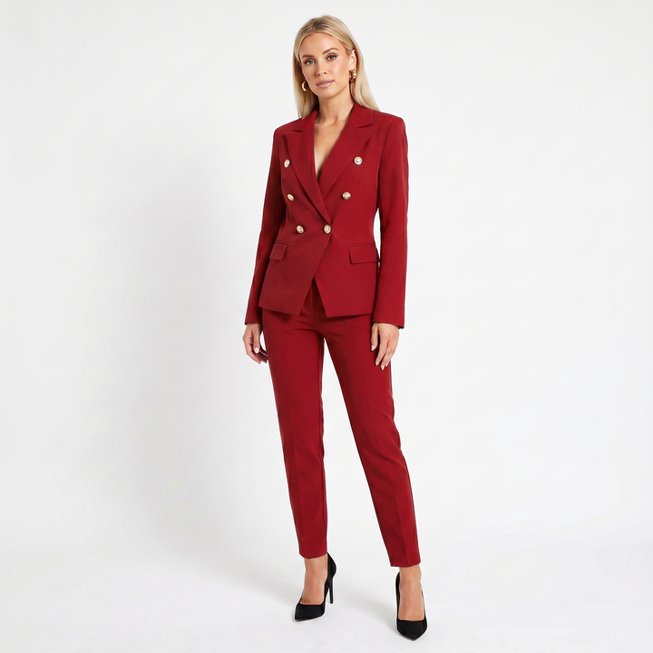 Women's Elegant Pantsuit – Double-Breasted Blazer and Trouser Set