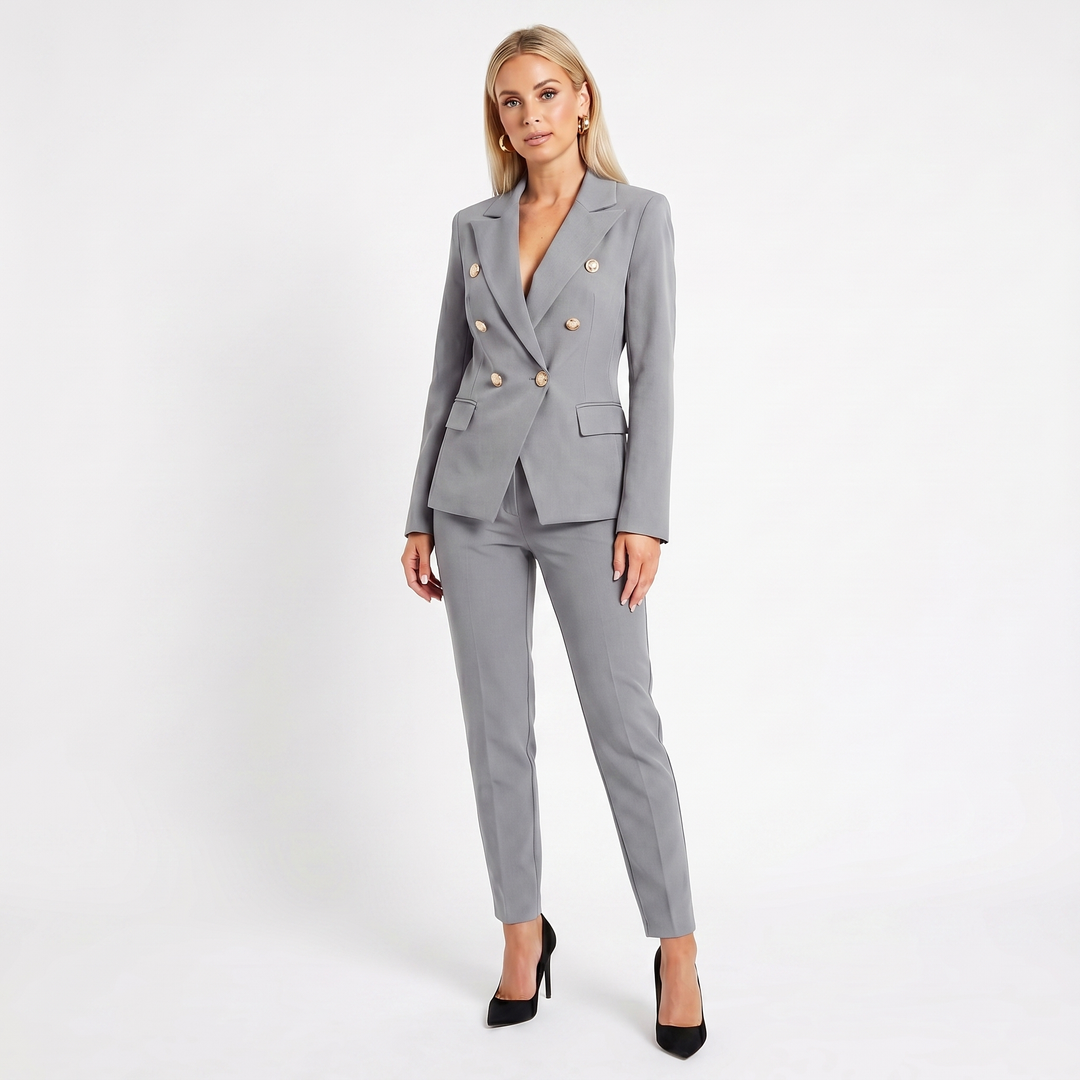 Women's Elegant Pantsuit – Double-Breasted Blazer and Trouser Set