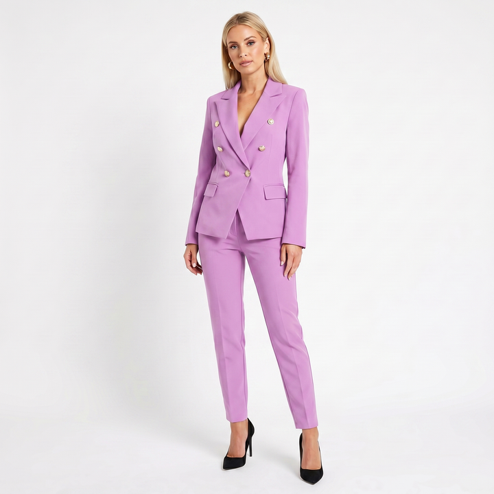 Women's Elegant Pantsuit – Double-Breasted Blazer and Trouser Set
