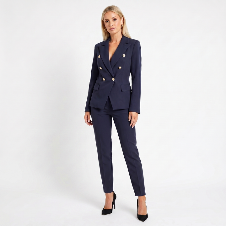 Women's Elegant Pantsuit – Double-Breasted Blazer and Trouser Set