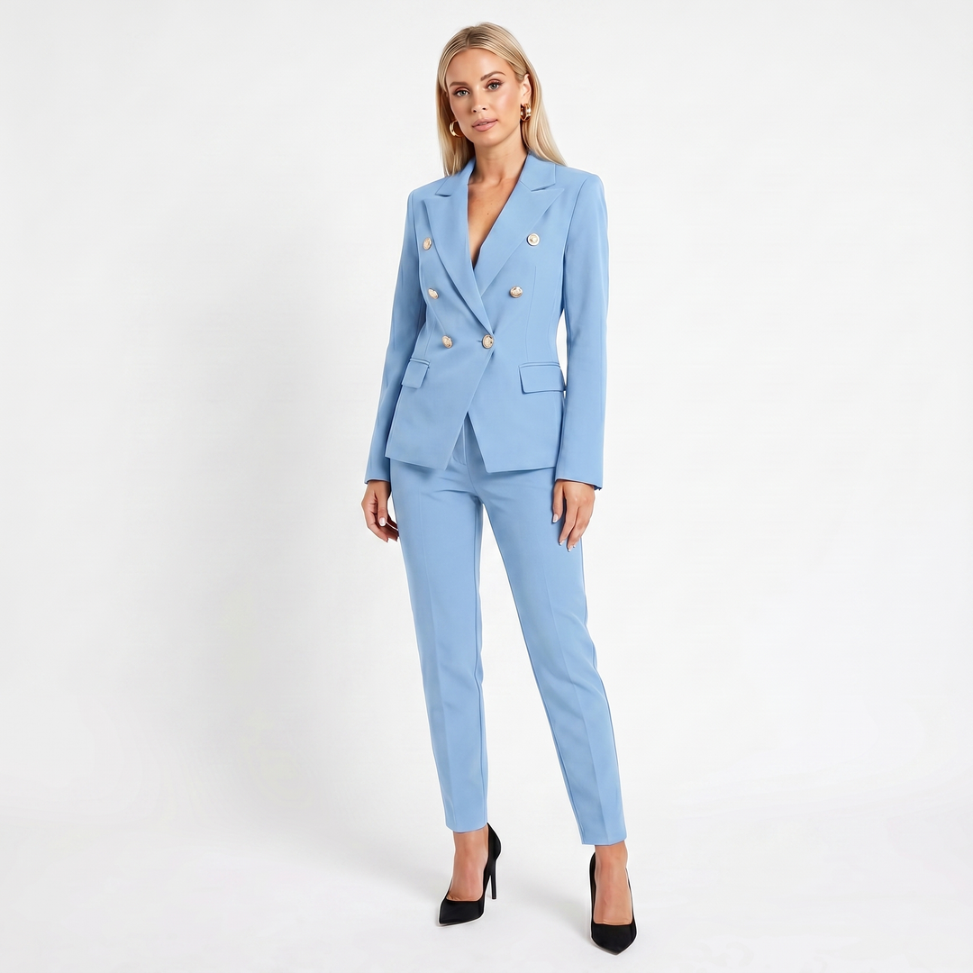 Women's Elegant Pantsuit – Double-Breasted Blazer and Trouser Set