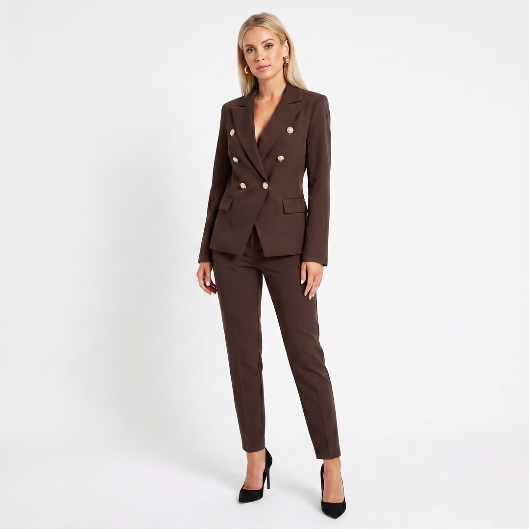 Women's Elegant Pantsuit – Double-Breasted Blazer and Trouser Set
