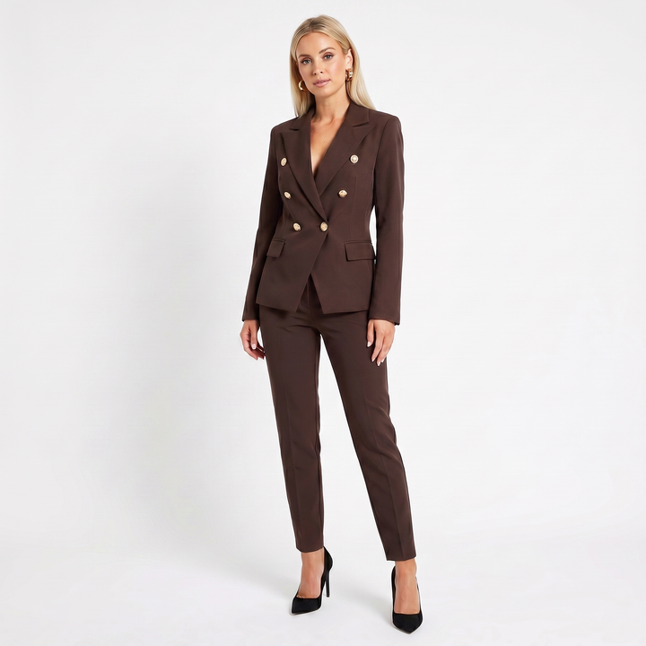 Women's Elegant Pantsuit – Double-Breasted Blazer and Trouser Set
