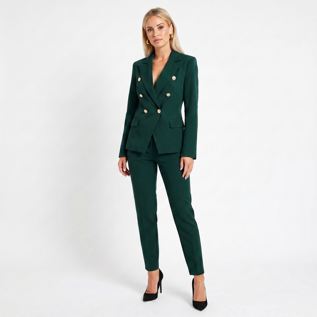 Women's Elegant Pantsuit – Double-Breasted Blazer and Trouser Set
