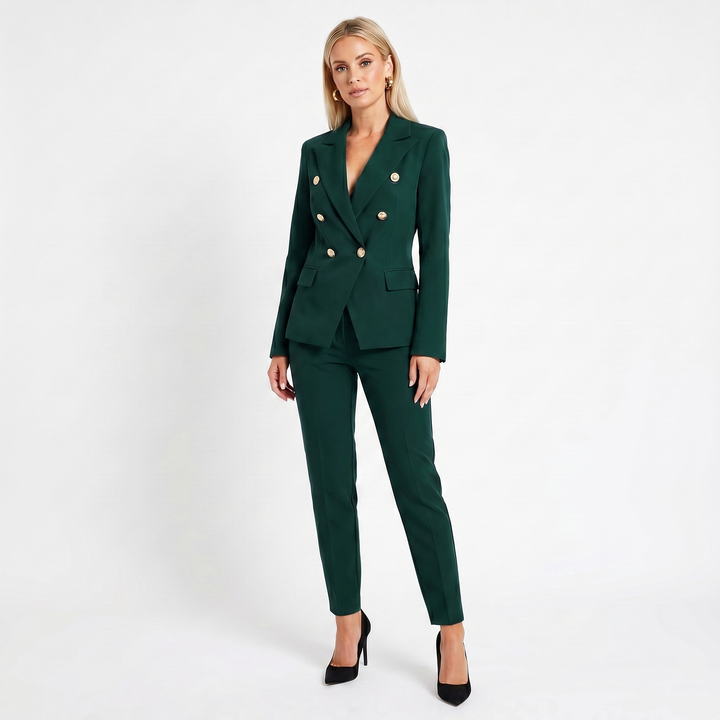 Women's Elegant Pantsuit – Double-Breasted Blazer and Trouser Set