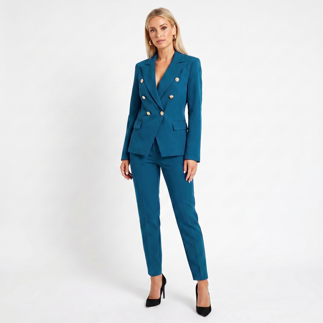 Women's Elegant Pantsuit – Double-Breasted Blazer and Trouser Set