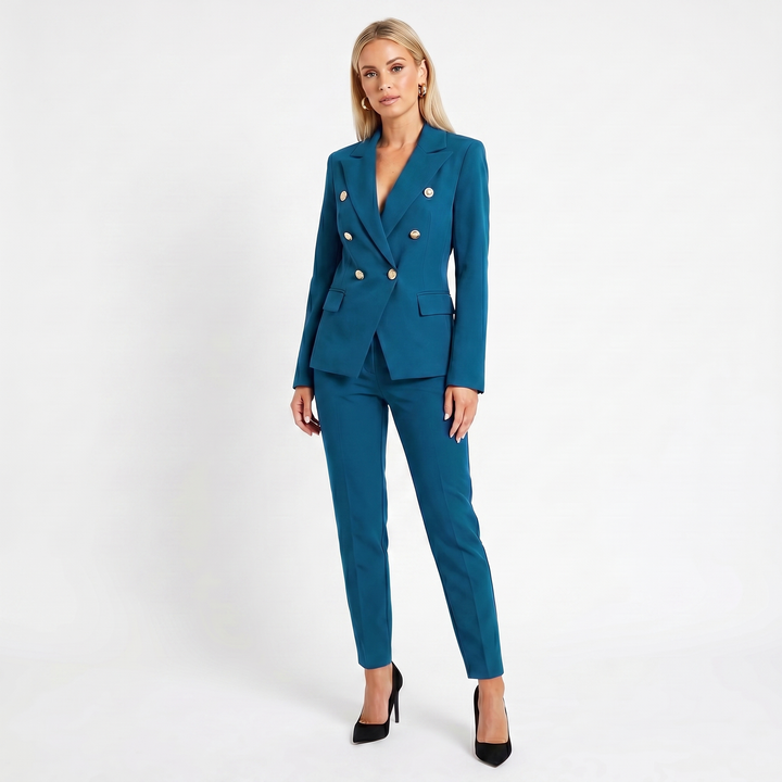 Women's Elegant Pantsuit – Double-Breasted Blazer and Trouser Set
