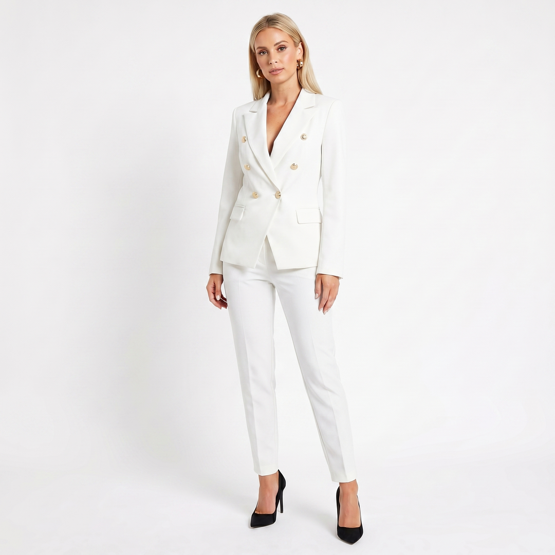 Women's Elegant Pantsuit – Double-Breasted Blazer and Trouser Set