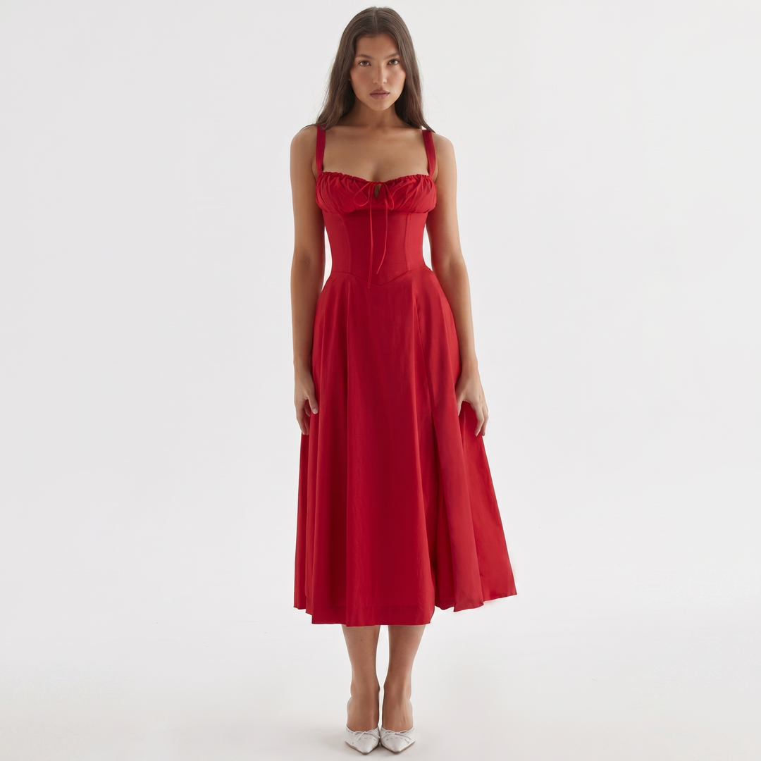 Women's Corset Midi Dress Bustier Bodice Front Split A Line Summer