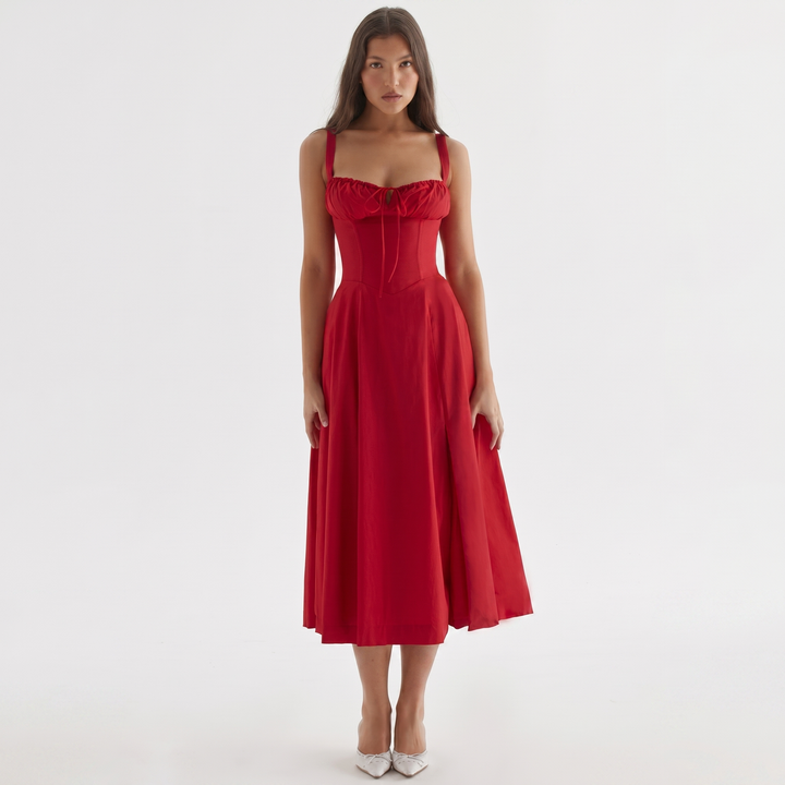Women's Corset Midi Dress Bustier Bodice Front Split A Line Summer