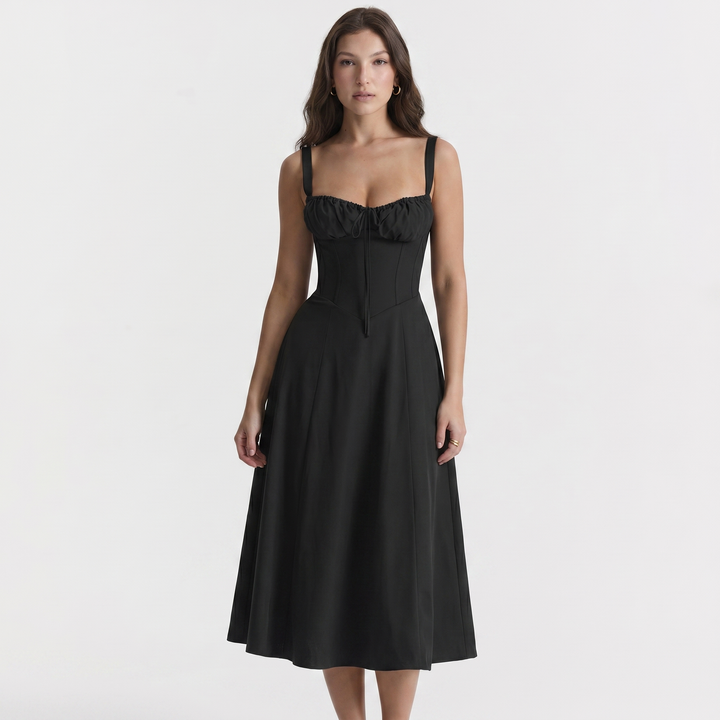Women's Corset Midi Dress Bustier Bodice Front Split A Line Summer