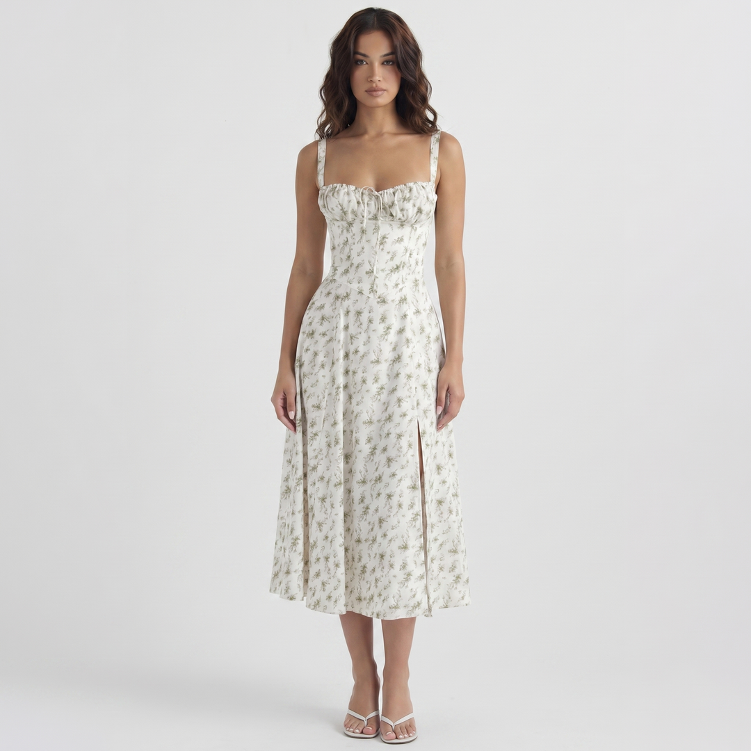 Women's Corset Midi Dress Bustier Bodice Front Split A Line Summer