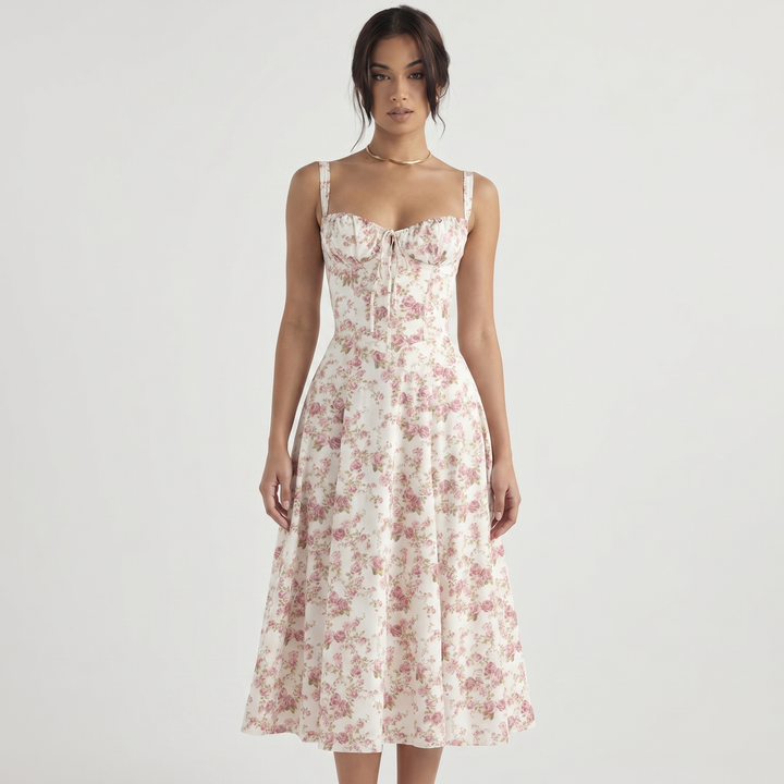 Women's Corset Midi Dress Bustier Bodice Front Split A Line Summer