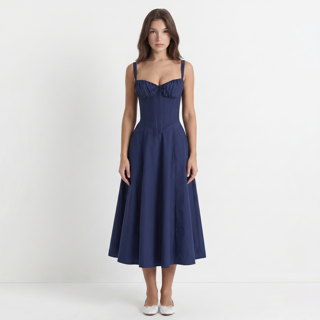 Women's Corset Midi Dress Bustier Bodice Front Split A Line Summer