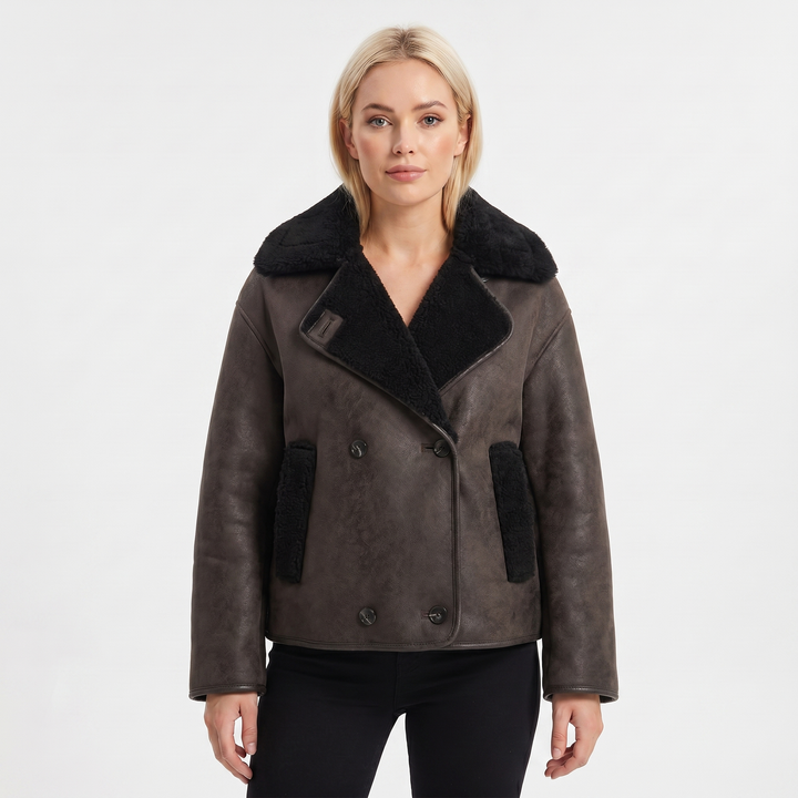 Women's Suede Jacket – Shearling-Lined Aviator Biker Belted