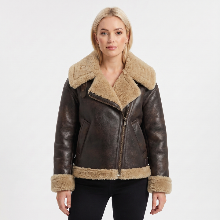 Women's Suede Jacket – Shearling-Lined Aviator Biker Belted