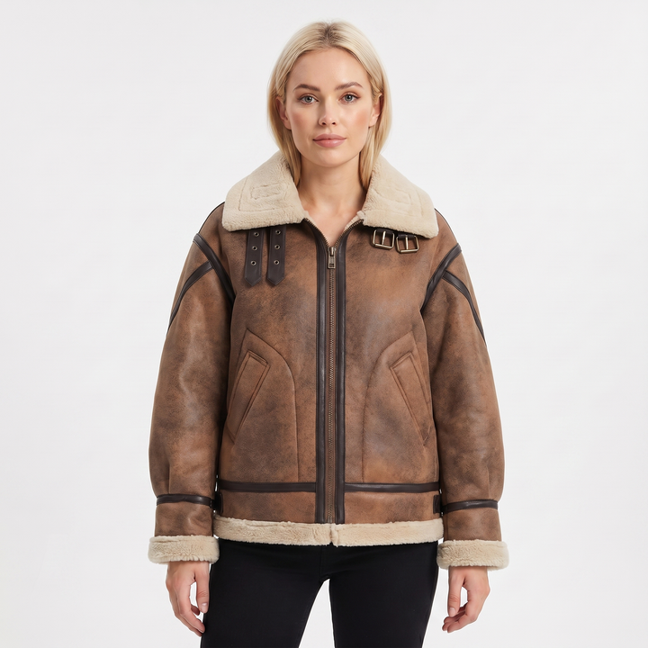 Women's Suede Jacket – Shearling-Lined Aviator Biker Belted